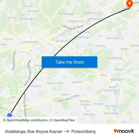 Dudelange, Rue Aloyse Kayser to Potaschberg map