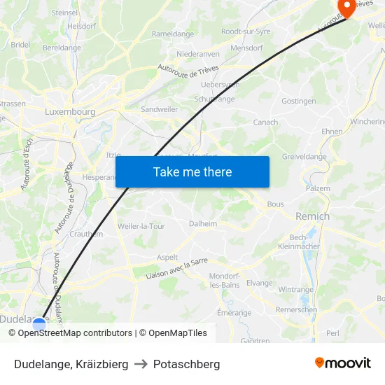 Dudelange, Kräizbierg to Potaschberg map