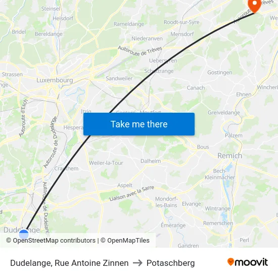 Dudelange, Rue Antoine Zinnen to Potaschberg map