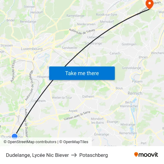 Dudelange, Lycée Nic Biever to Potaschberg map