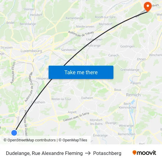 Dudelange, Rue Alexandre Fleming to Potaschberg map