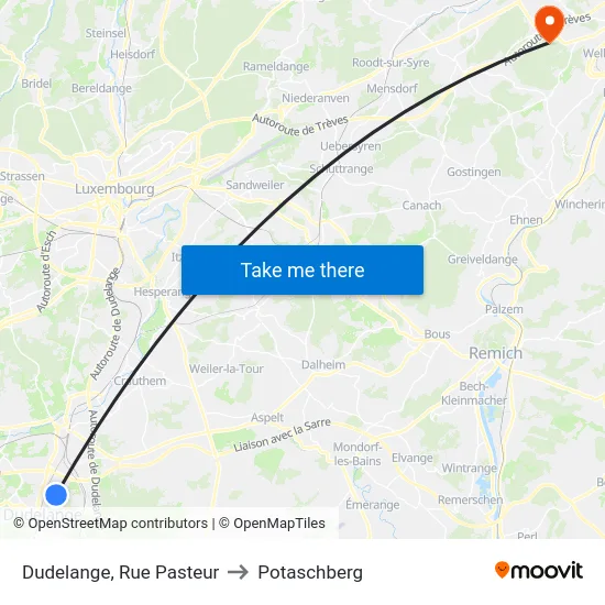 Dudelange, Rue Pasteur to Potaschberg map