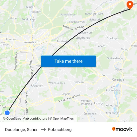 Dudelange, Scherr to Potaschberg map