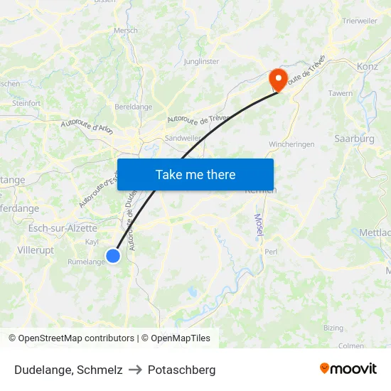 Dudelange, Schmelz to Potaschberg map