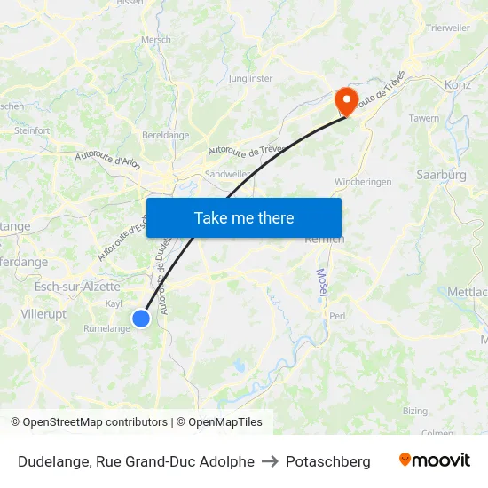 Dudelange, Rue Grand-Duc Adolphe to Potaschberg map