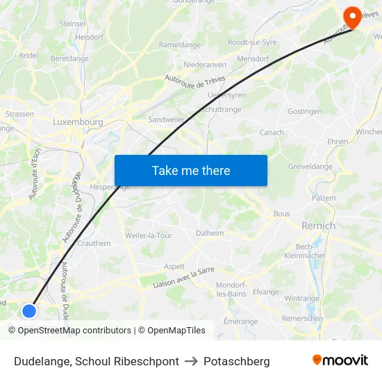 Dudelange, Schoul Ribeschpont to Potaschberg map
