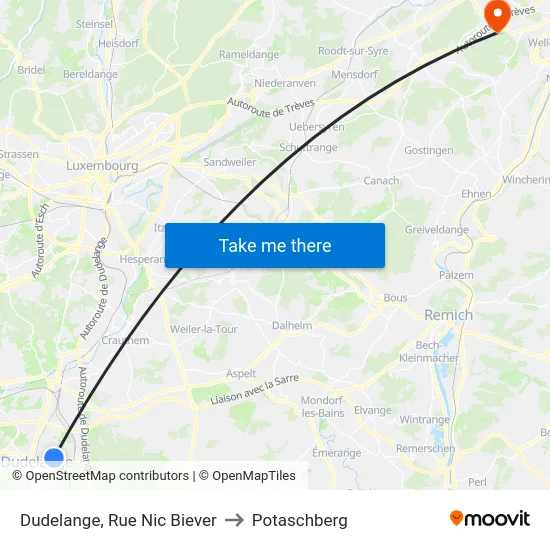 Dudelange, Rue Nic Biever to Potaschberg map