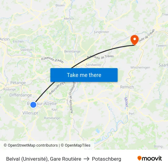 Belval (Université), Gare Routière to Potaschberg map