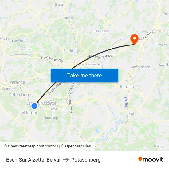 Esch-Sur-Alzette, Belval to Potaschberg map