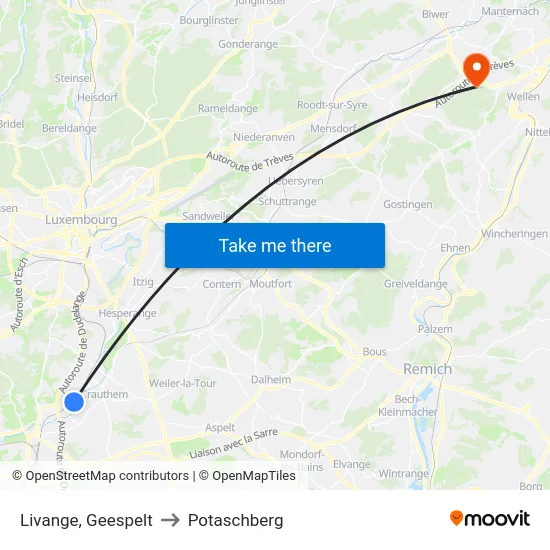 Livange, Geespelt to Potaschberg map