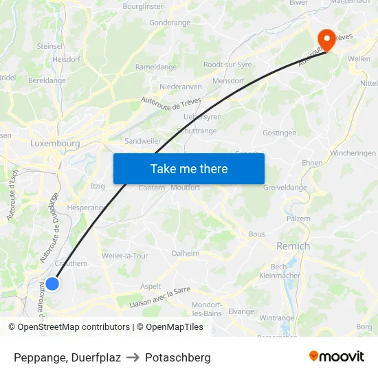 Peppange, Duerfplaz to Potaschberg map