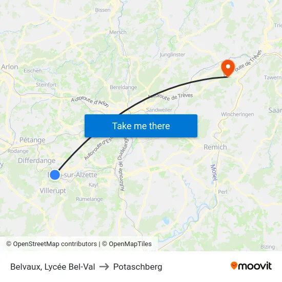 Belvaux, Lycée Bel-Val to Potaschberg map