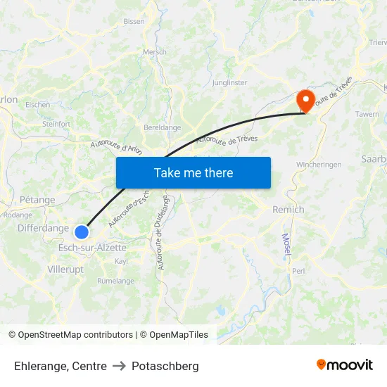 Ehlerange, Centre to Potaschberg map
