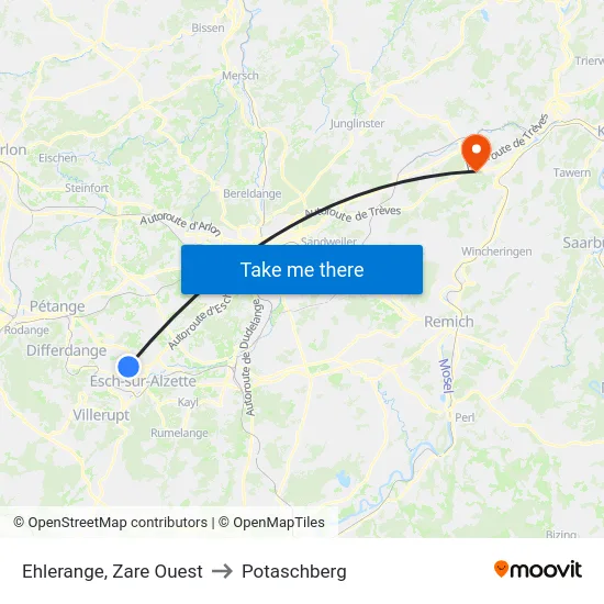 Ehlerange, Zare Ouest to Potaschberg map
