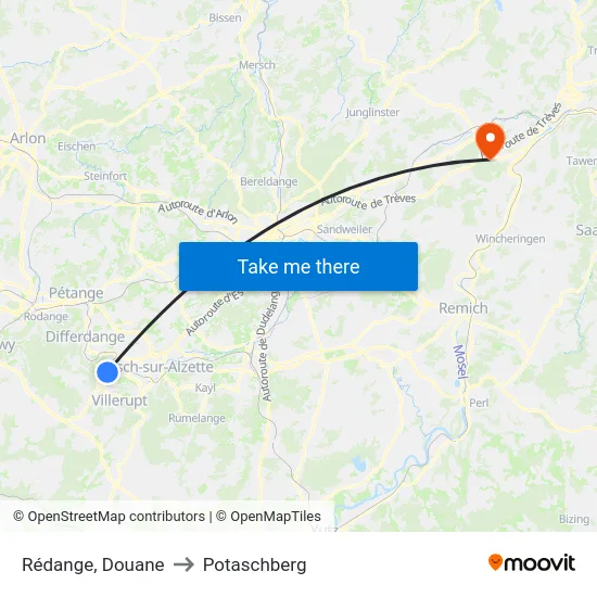 Rédange, Douane to Potaschberg map