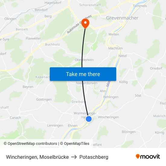 Wincheringen, Moselbrücke to Potaschberg map