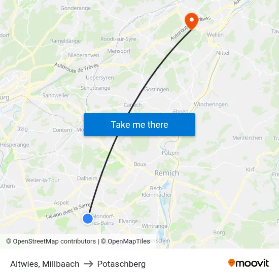 Altwies, Millbaach to Potaschberg map