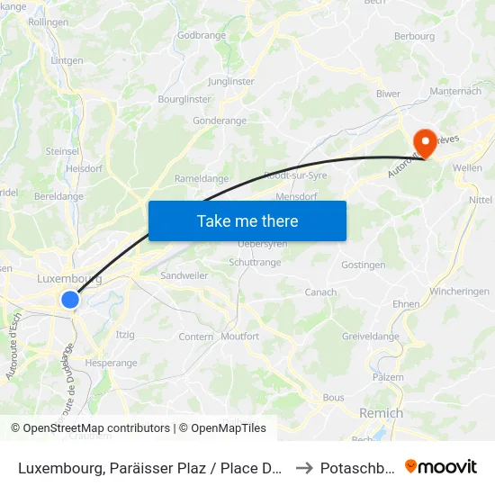 Luxembourg, Paräisser Plaz / Place De Paris to Potaschberg map