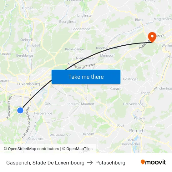 Gasperich, Stade De Luxembourg to Potaschberg map