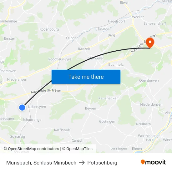 Munsbach, Schlass Minsbech to Potaschberg map