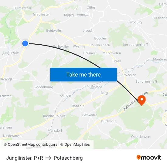 Junglinster, P+R to Potaschberg map