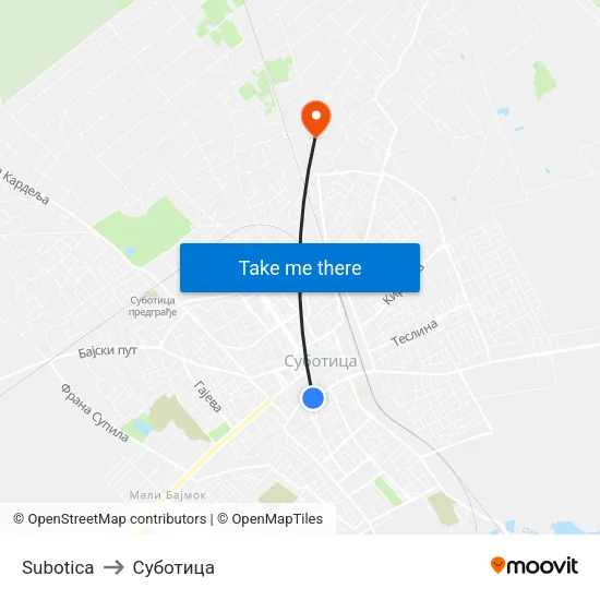 Subotica to Суботица map