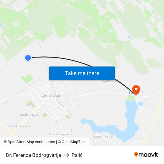 Dr. Ferenca Bodrogvarija to Palić map