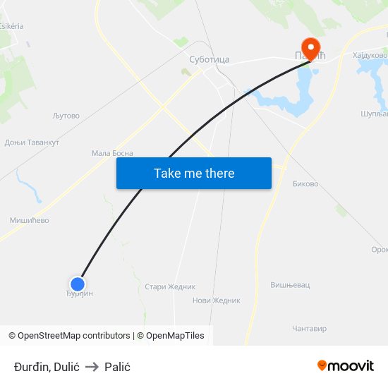 Đurđin, Dulić to Palić map