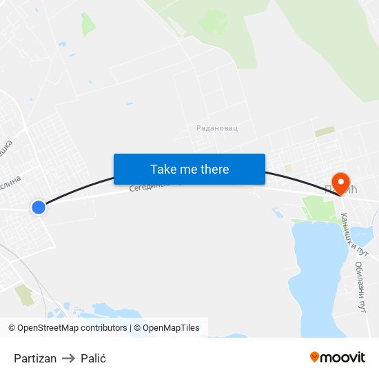 Partizan to Palić map