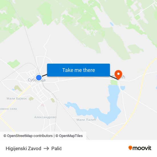 Higijenski Zavod to Palić map