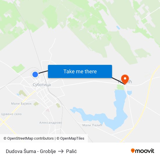 Dudova Šuma - Groblje to Palić map