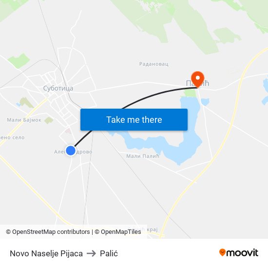 Novo Naselje Pijaca to Palić map