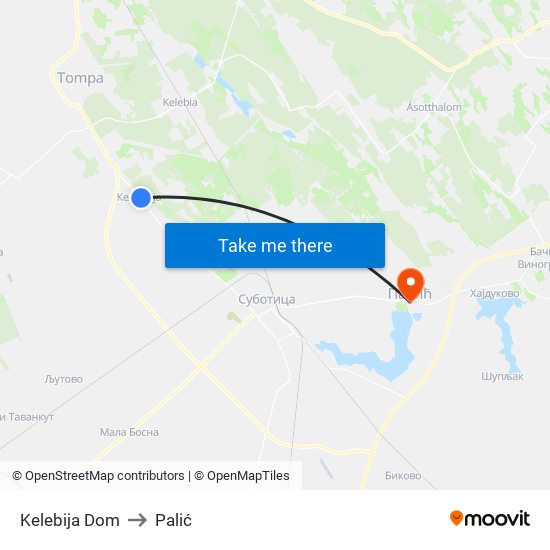 Kelebija Dom to Palić map