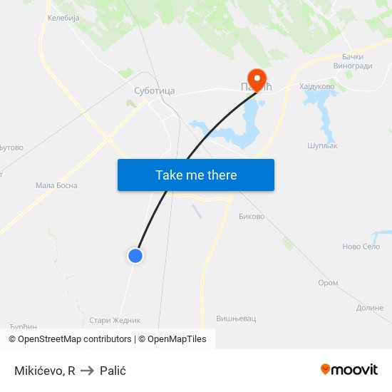 Mikićevo, R to Palić map