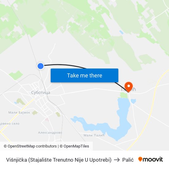 Višnjička (Stajalište Trenutno Nije U Upotrebi) to Palić map