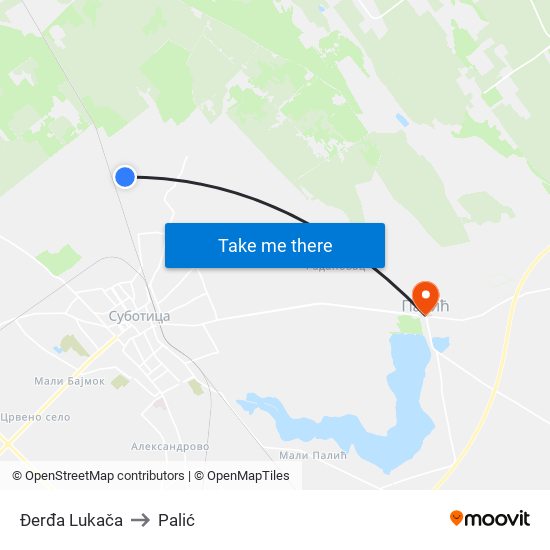 Đerđa Lukača to Palić map