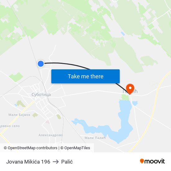 Jovana Mikića 196 to Palić map