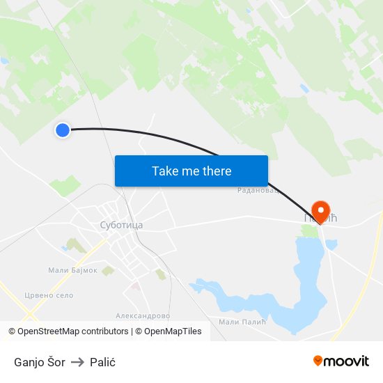 Ganjo Šor to Palić map