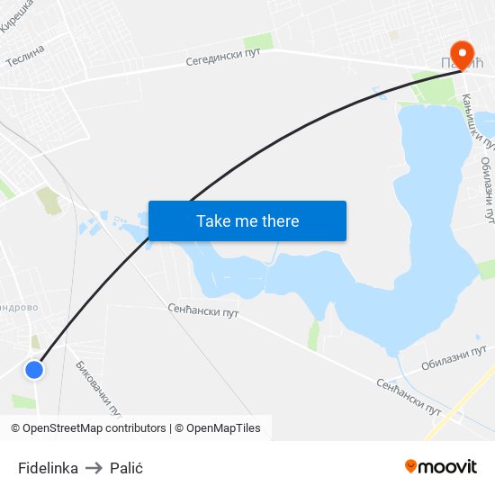 Fidelinka to Palić map