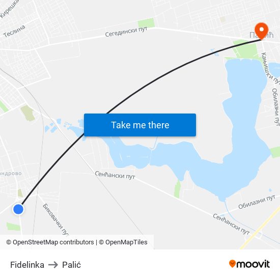 Fidelinka to Palić map