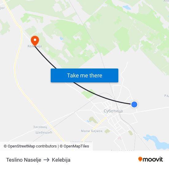 Teslino Naselje to Kelebija map