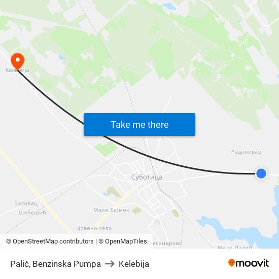 Palić, Benzinska Pumpa to Kelebija map