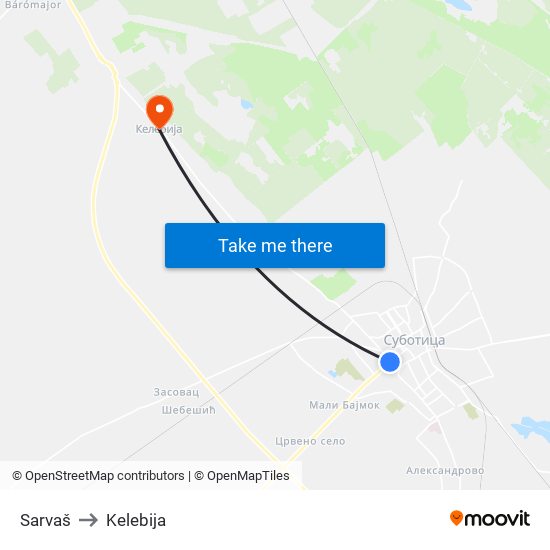 Sarvaš to Kelebija map