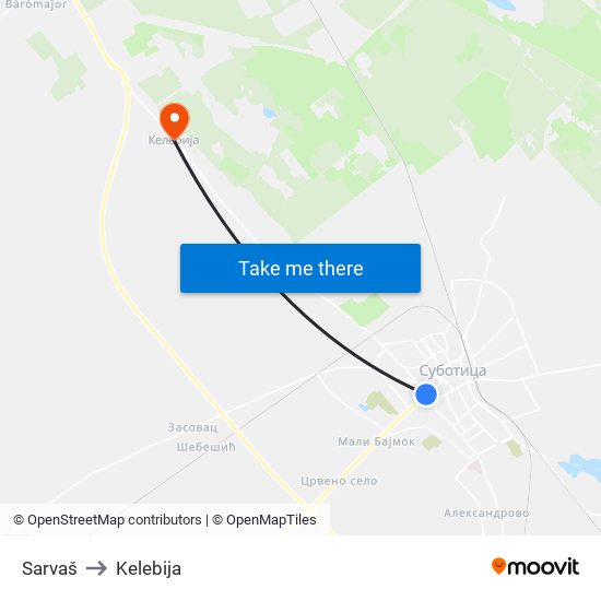 Sarvaš to Kelebija map