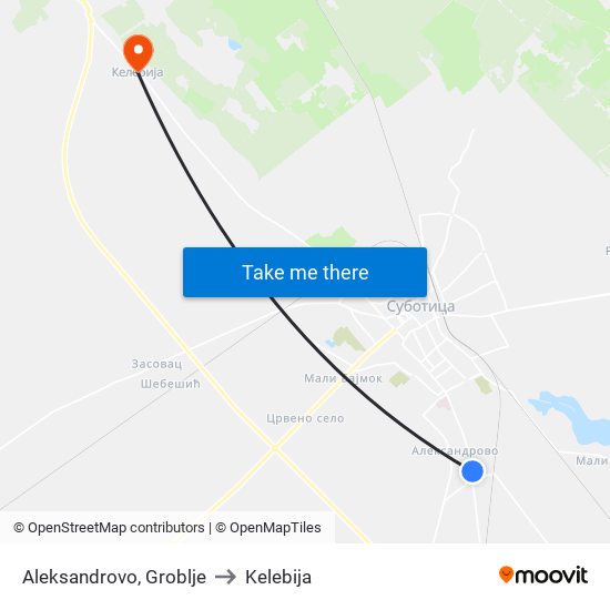 Aleksandrovo, Groblje to Kelebija map