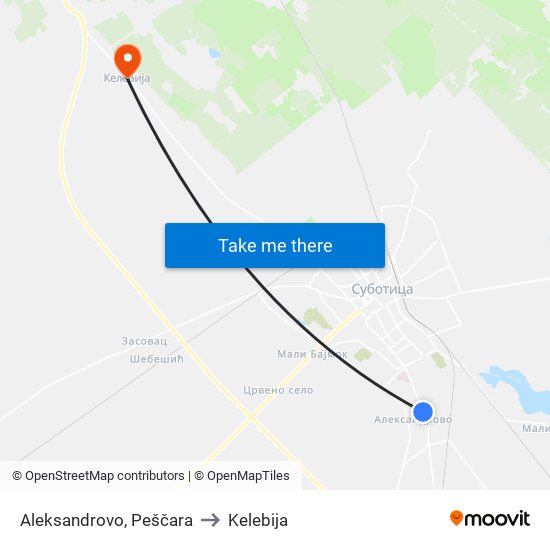 Aleksandrovo, Peščara to Kelebija map