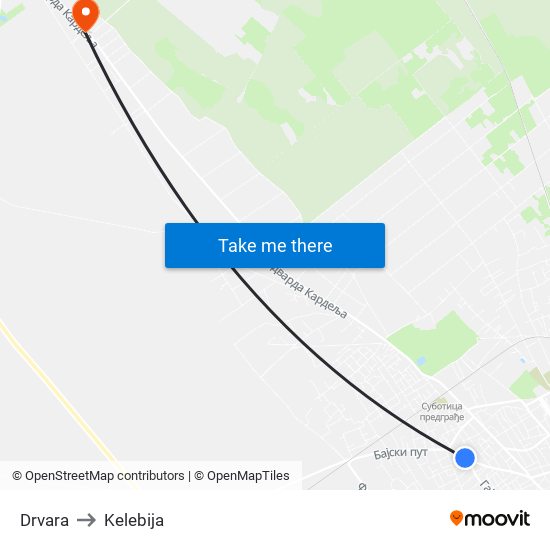 Drvara to Kelebija map