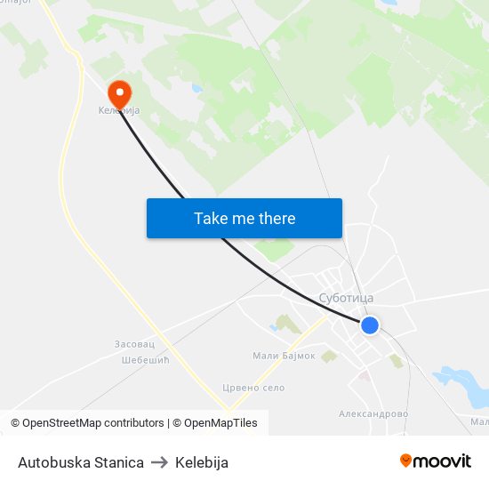 Autobuska Stanica to Kelebija map