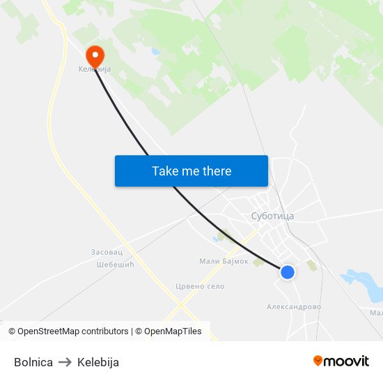 Bolnica to Kelebija map