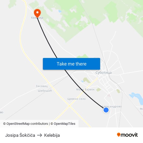 Josipa Šokčića to Kelebija map